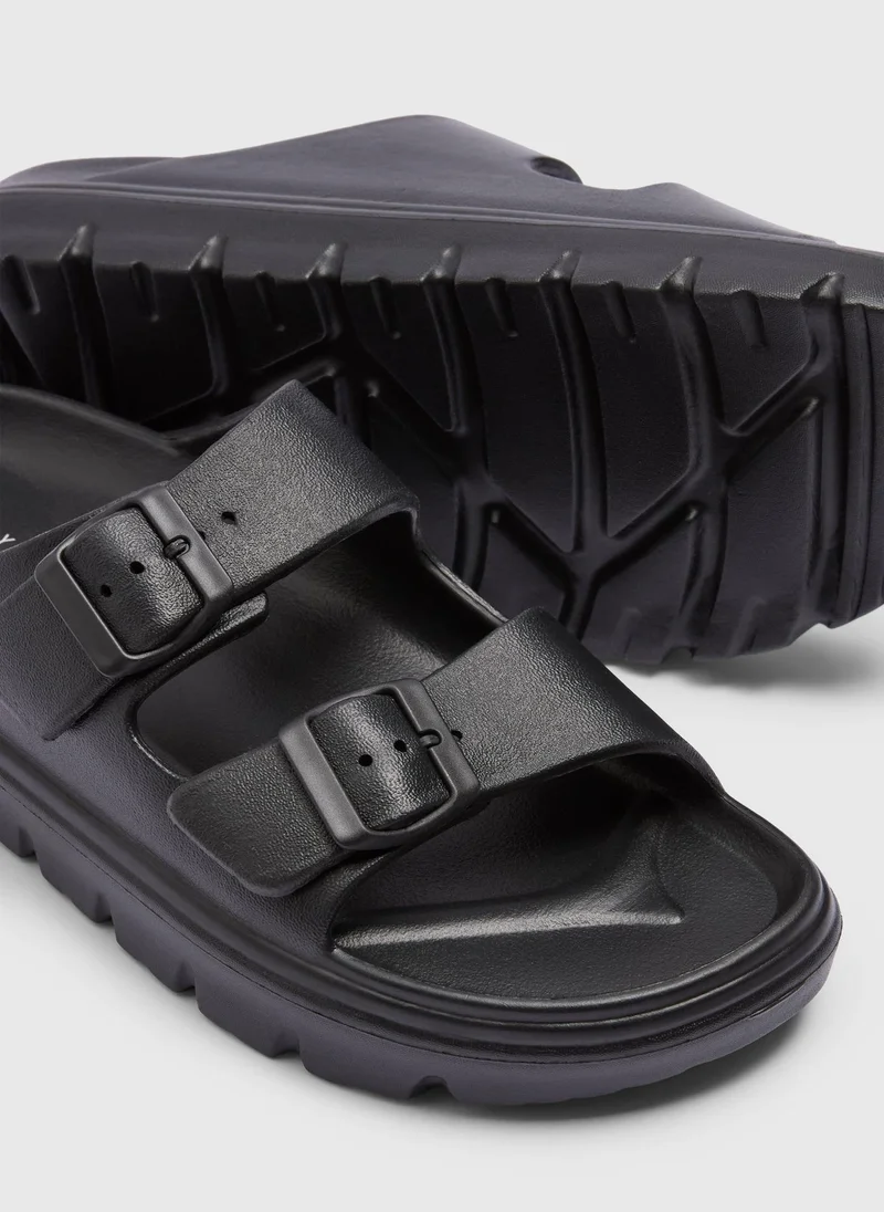 Matalan Black Double Buckle Chunky Sandals